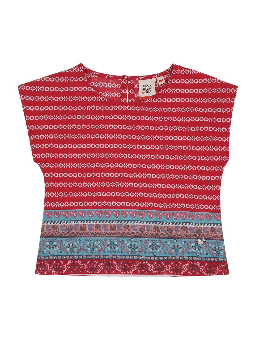 

Ed-a-Mamma Girls Red & White Printed Pure Cotton Regular Sustainable Top