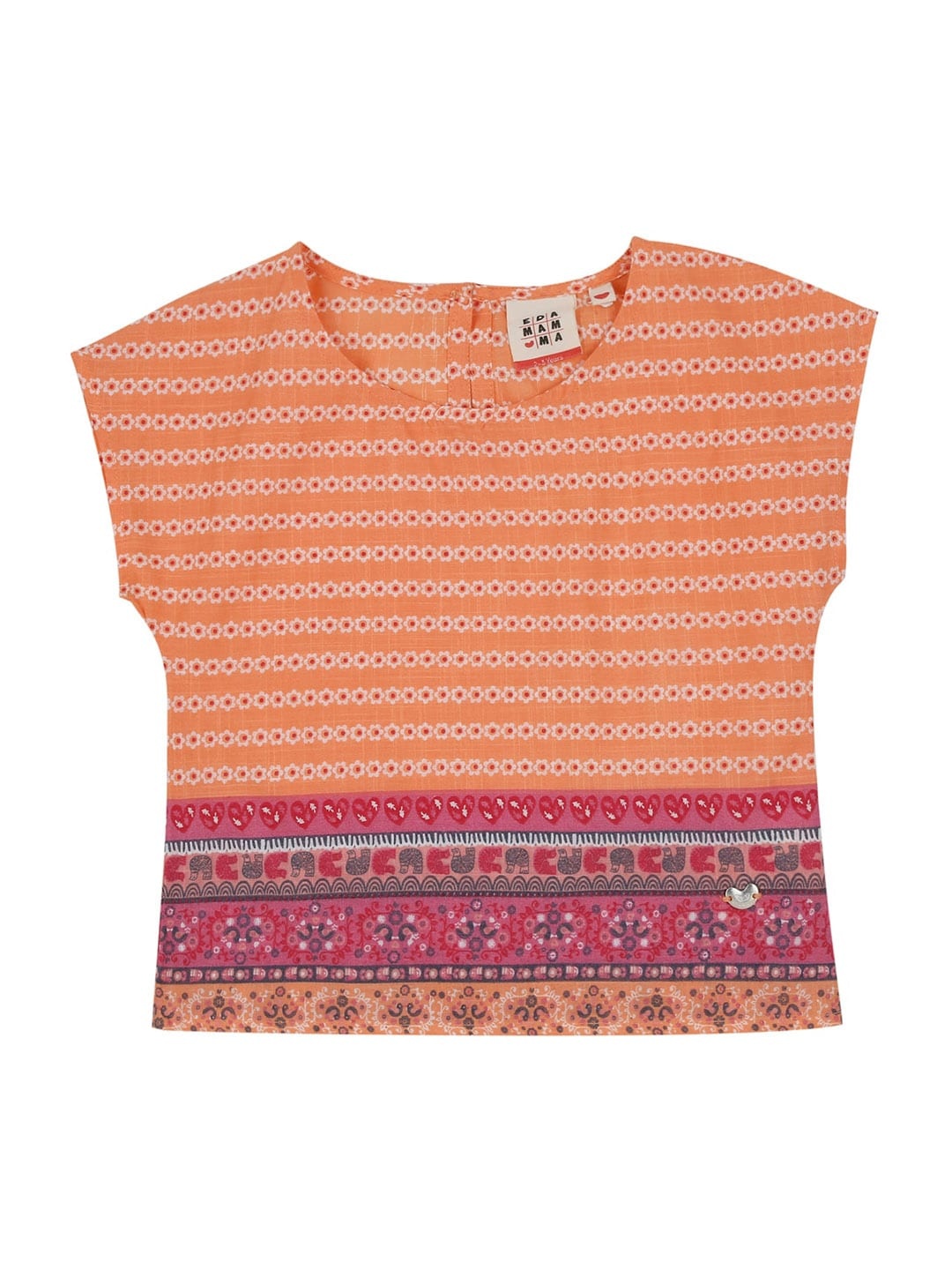 

Ed-a-Mamma Girls Orange Striped Pure Cotton Regular Sustainable Top