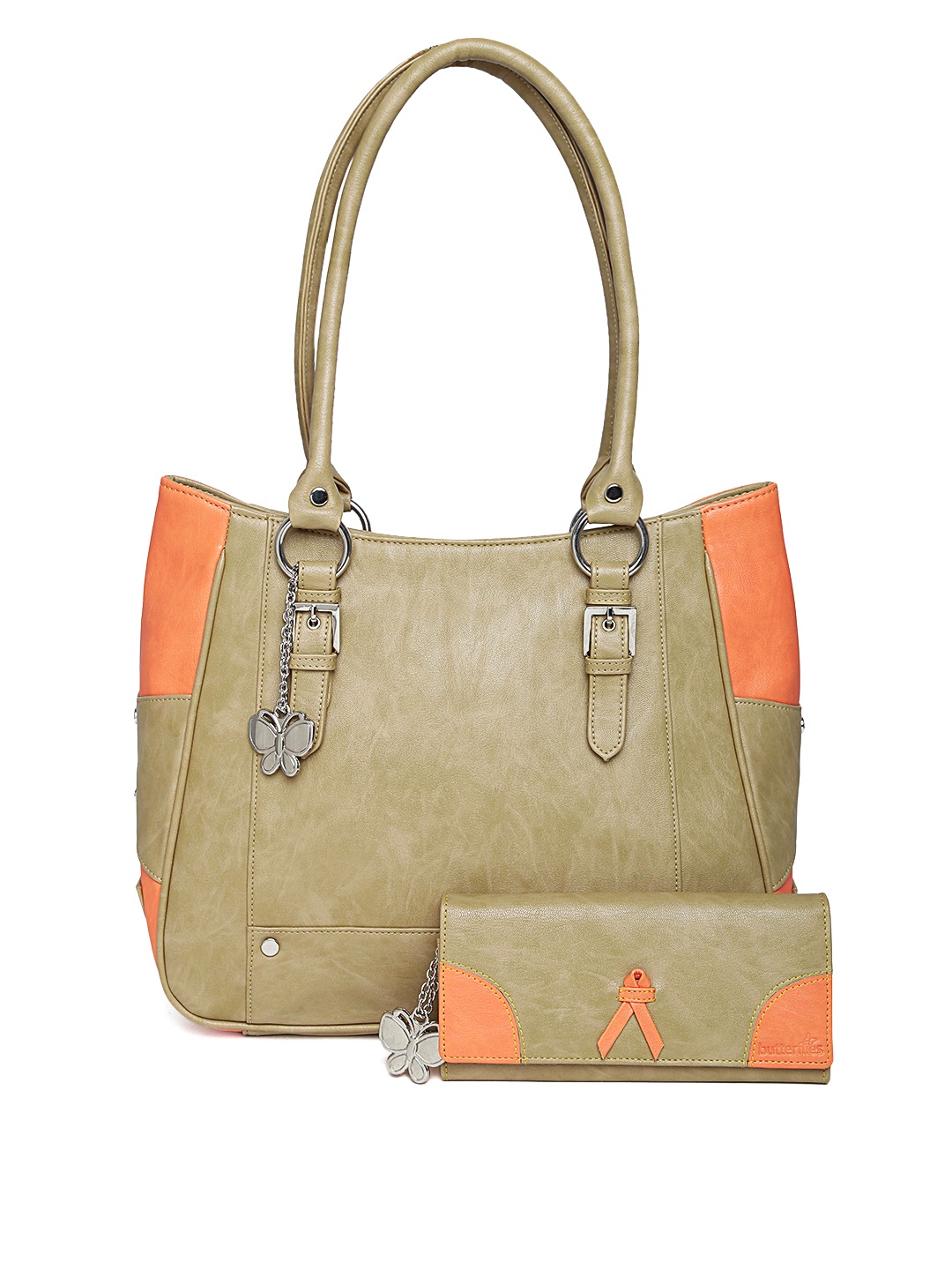

Butterflies Olive Brown Shoulder Bag with Wallet