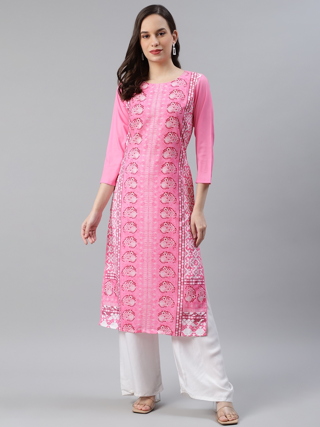 

AHIKA Women Pink & White Ethnic Motifs Printed Kurta