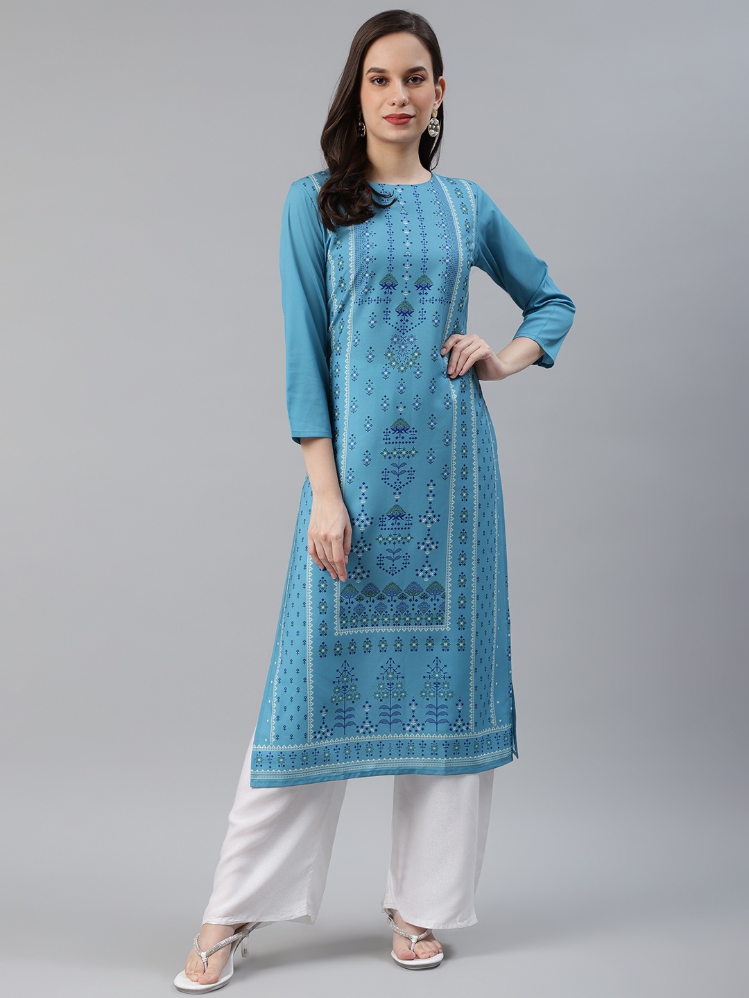 

AHIKA Women Blue & White Ethnic Motifs Printed Kurta