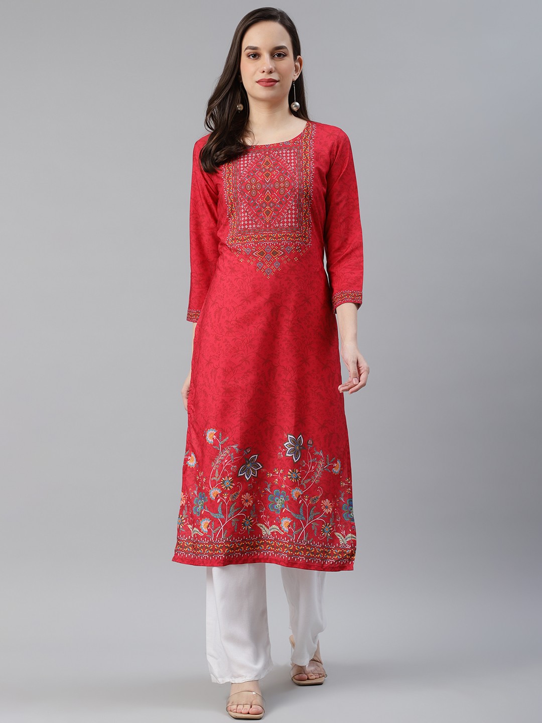

AHIKA Women Red & Yellow Ethnic Motifs Printed Kurta