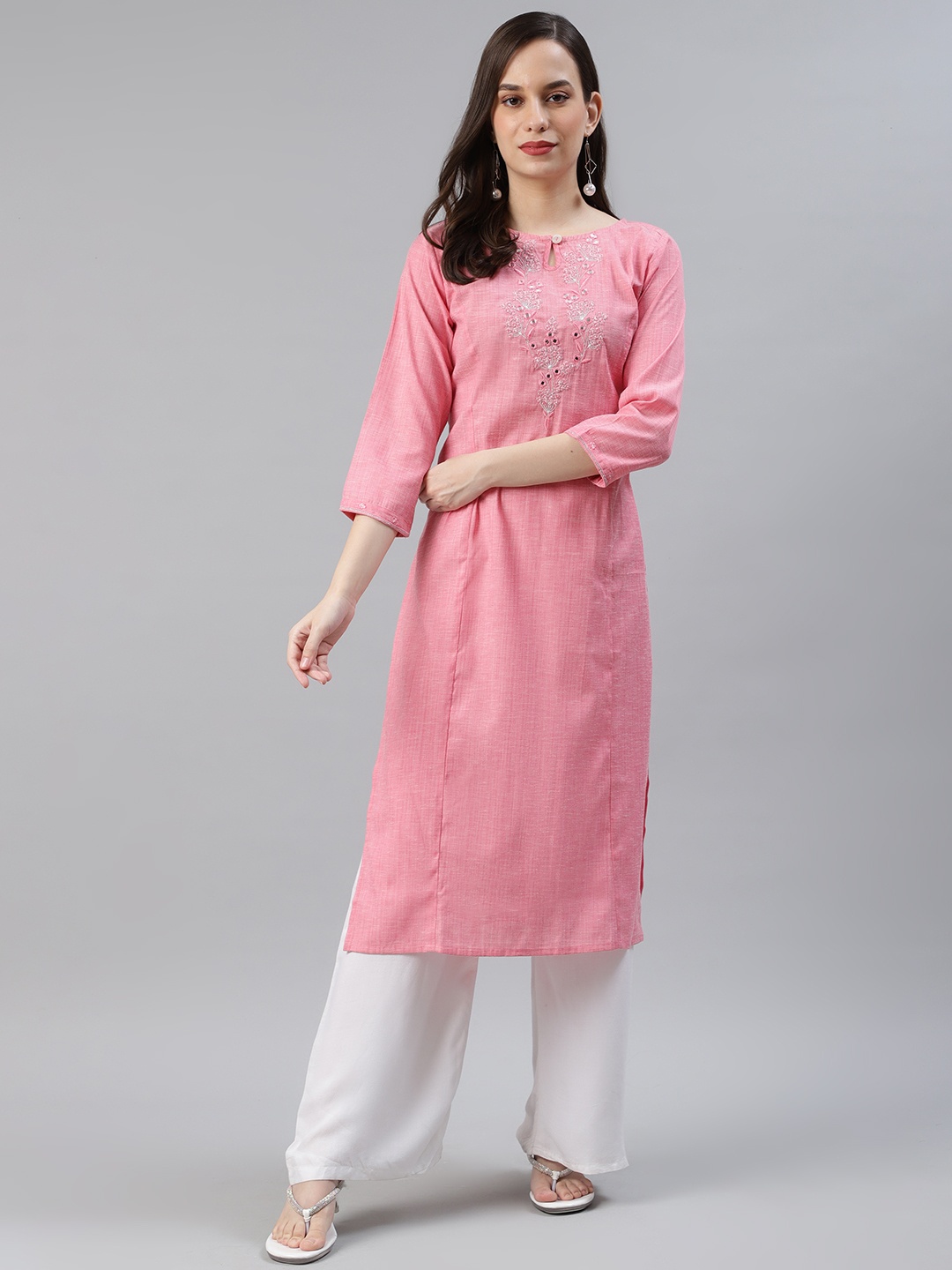 

AHIKA Women Pink Pure Cotton Yoke Design Kurta