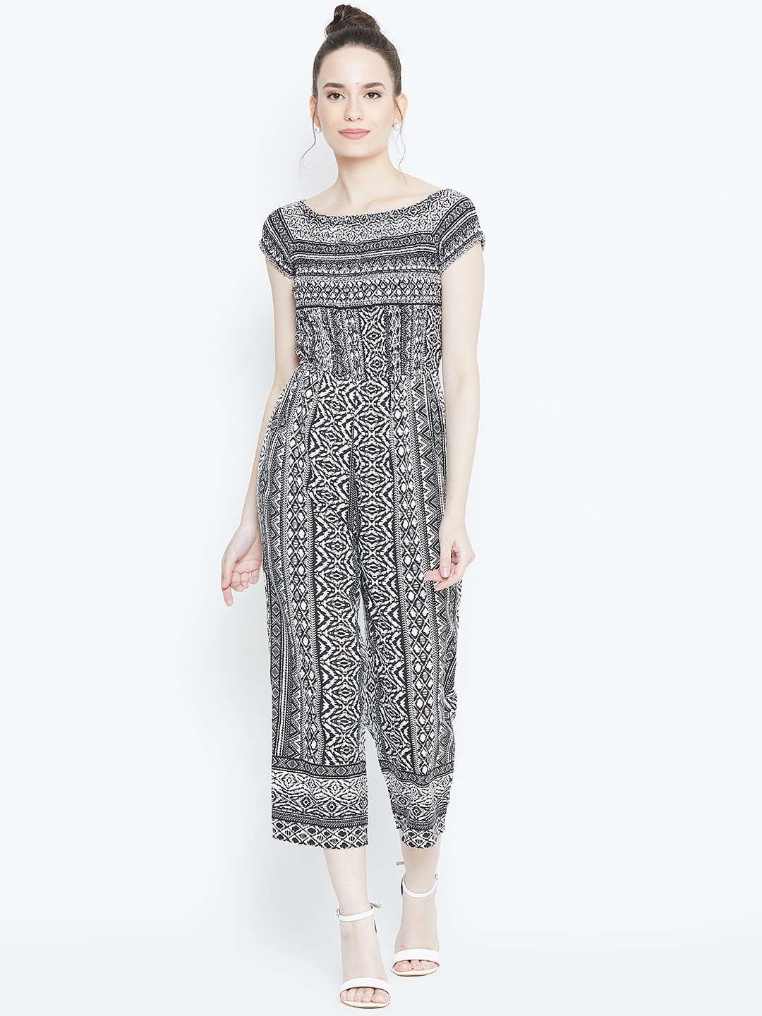 

DODO & MOA Women Black & White Printed Basic Jumpsuit