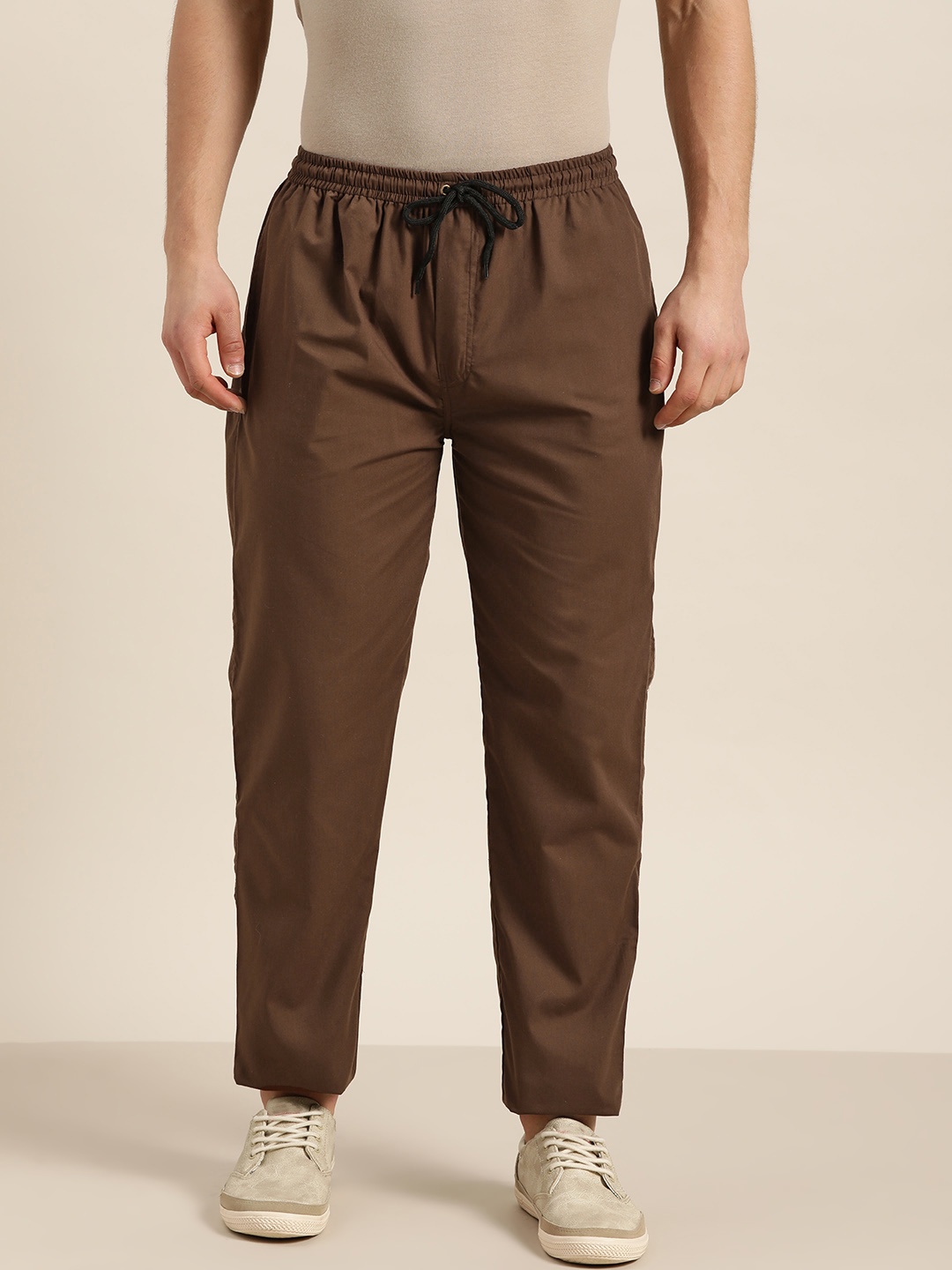 

SOJANYA Men Brown Pure Cotton Solid Track Pants