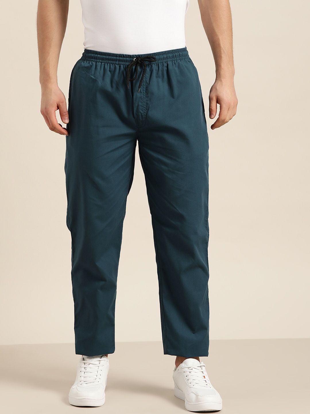 

SOJANYA Men Teal Blue Pure Cotton Solid Track Pants