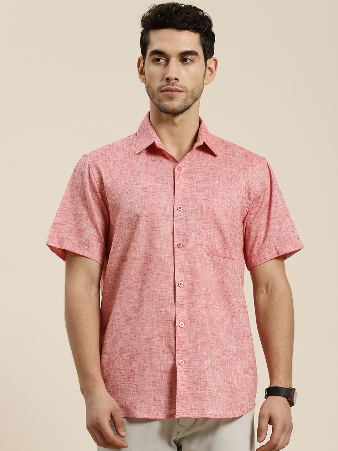 

SOJANYA Men Pink Classic Regular Fit Solid Casual Shirt
