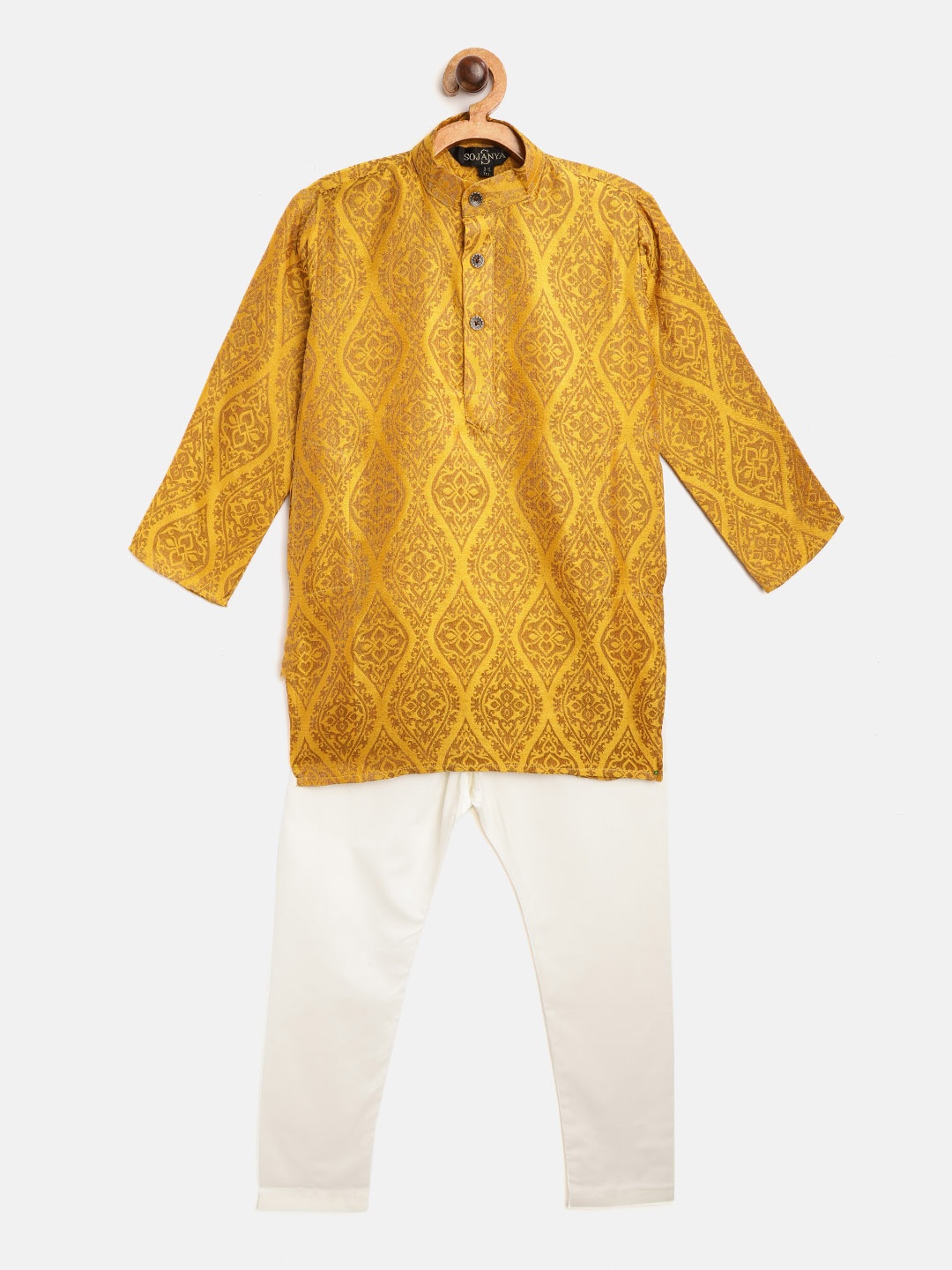 

SOJANYA Boys Mustard Yellow & Off-White Woven Design Kurta with Pyjamas