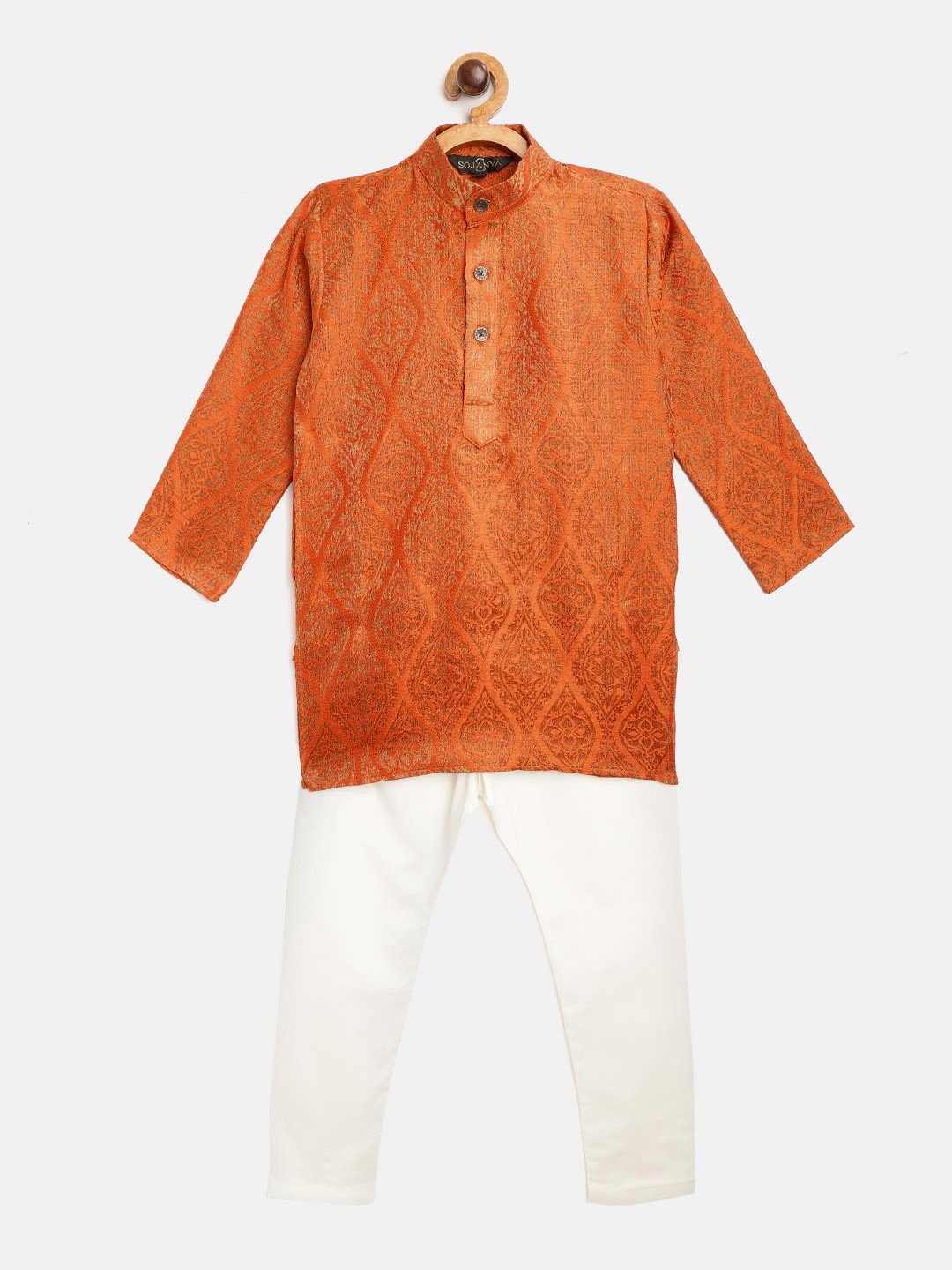 

SOJANYA Boys Orange & Off-White Woven Design Kurta with Pyjamas