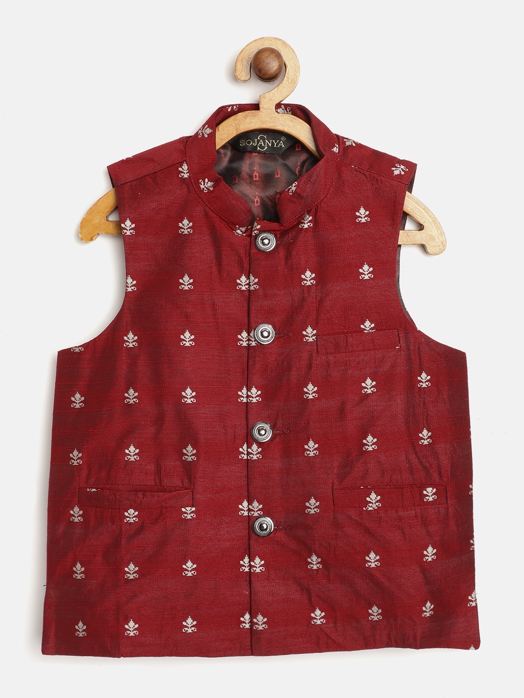 

SOJANYA Boys Maroon & Grey Jacquard Woven Design Nehru Jacket
