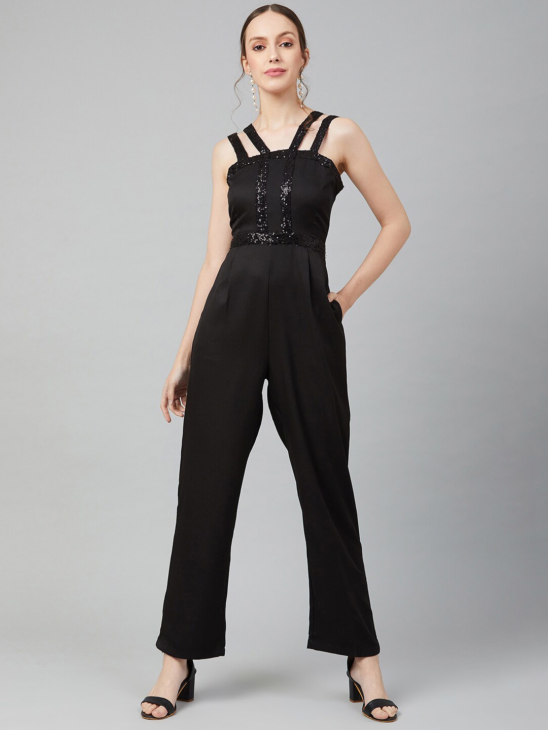 

Marie Claire Women Black Solid Basic Jumpsuit