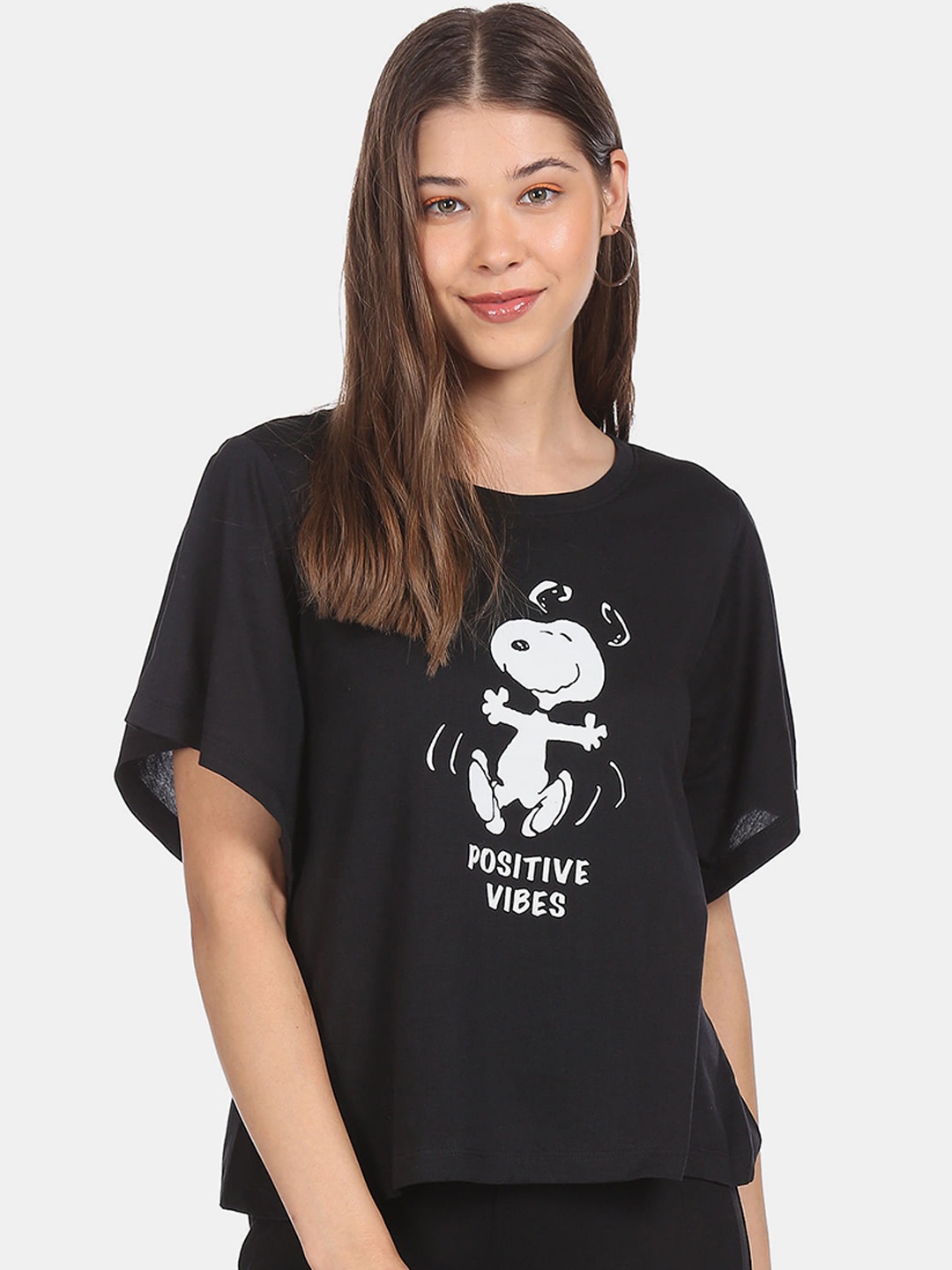 

Sugr Black Flutter Sleeve Graphic Print Top
