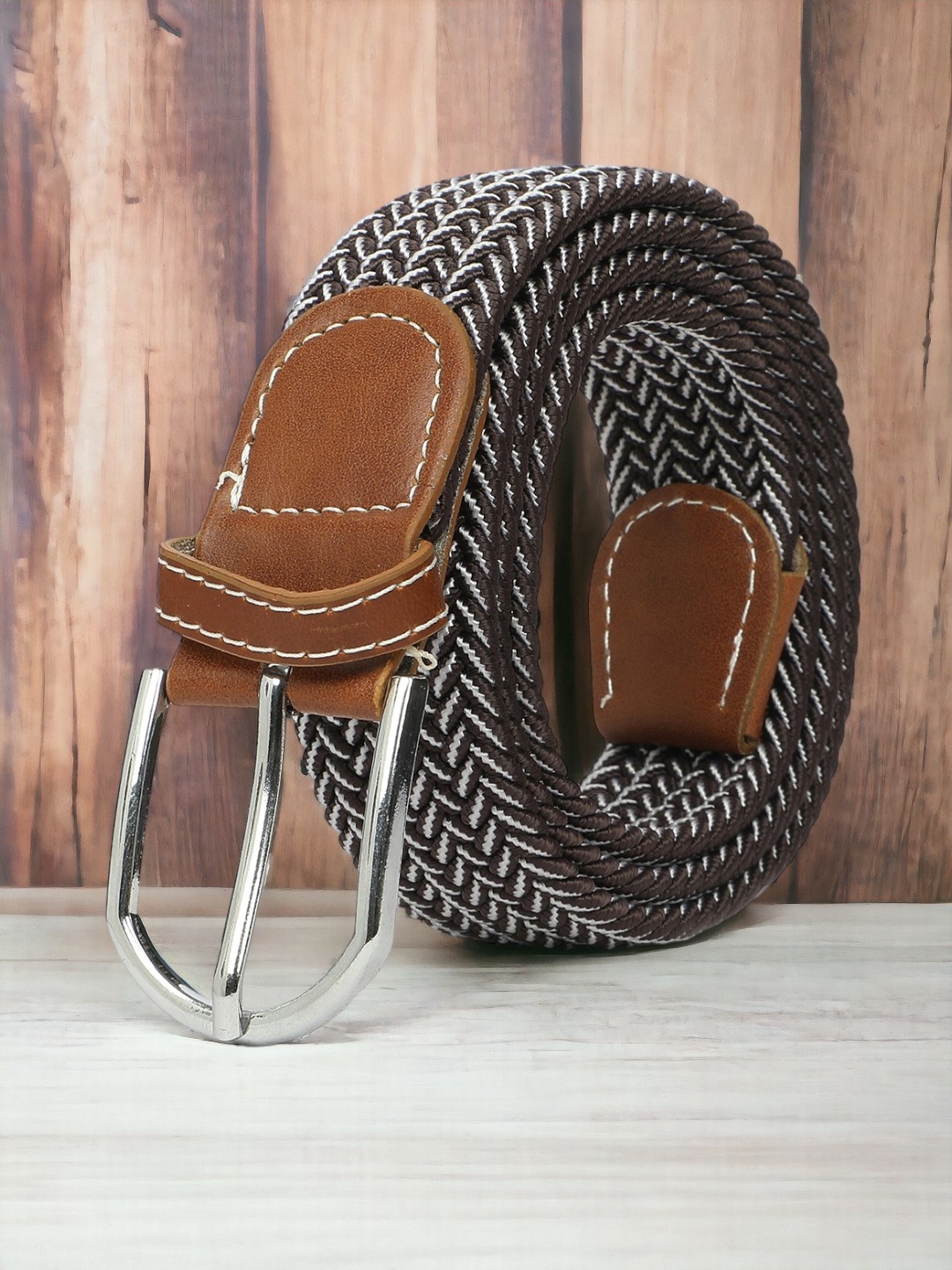 

CRUSSET Unisex Brown & White Braided Belt