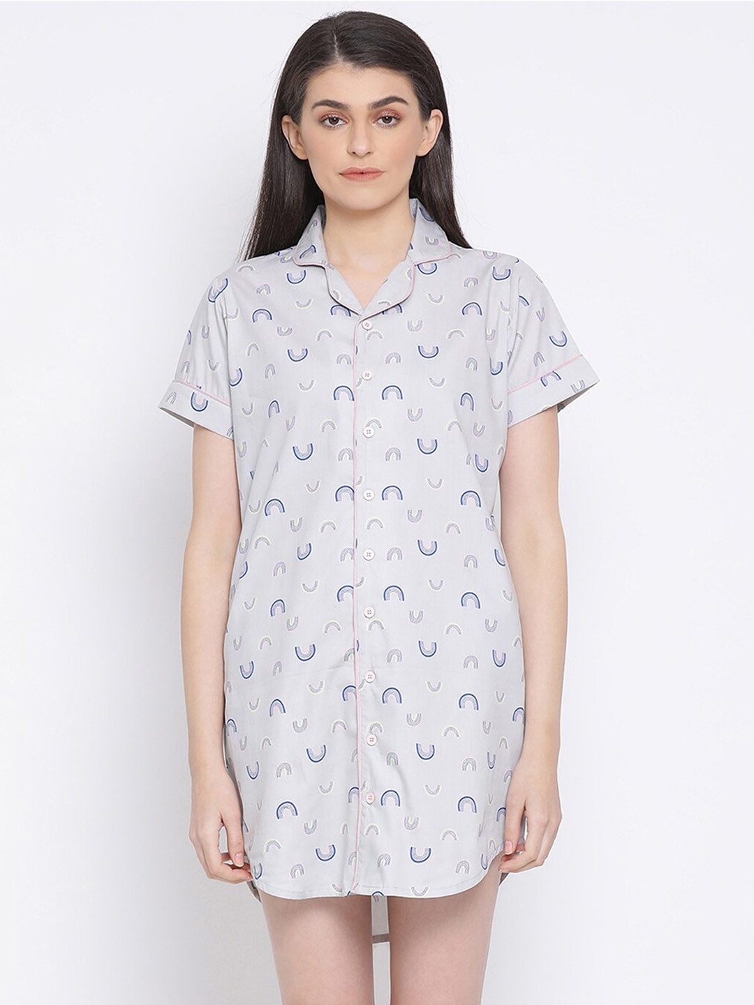 

Clovia Grey & Blue Printed Nightdress