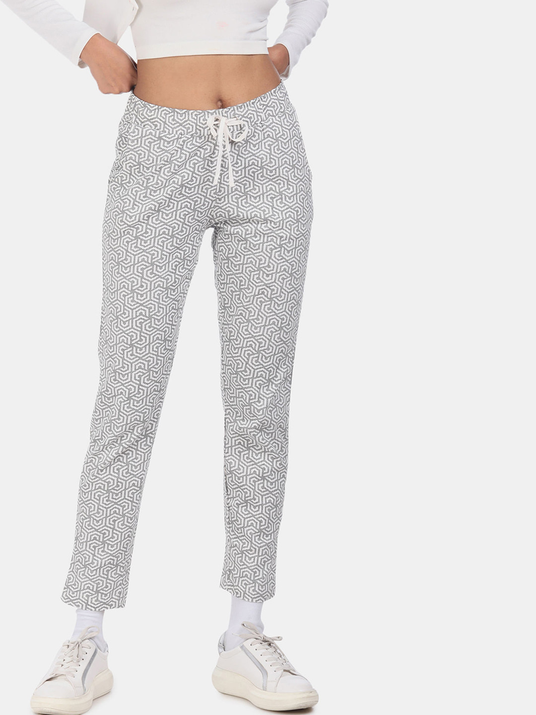 

Sugr Women White & Grey Printed Track Pants