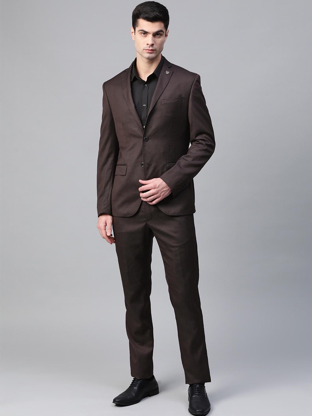 

Blackberrys Men Brown Self-Design Slim Fit Formal Suit