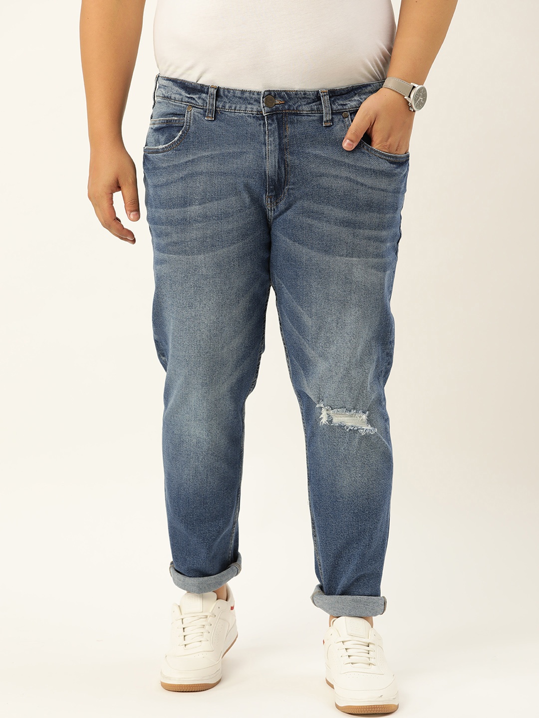 

Sztori Men Plus Size Blue Slim Fit Slash Knee Light Fade Stretchable Jeans