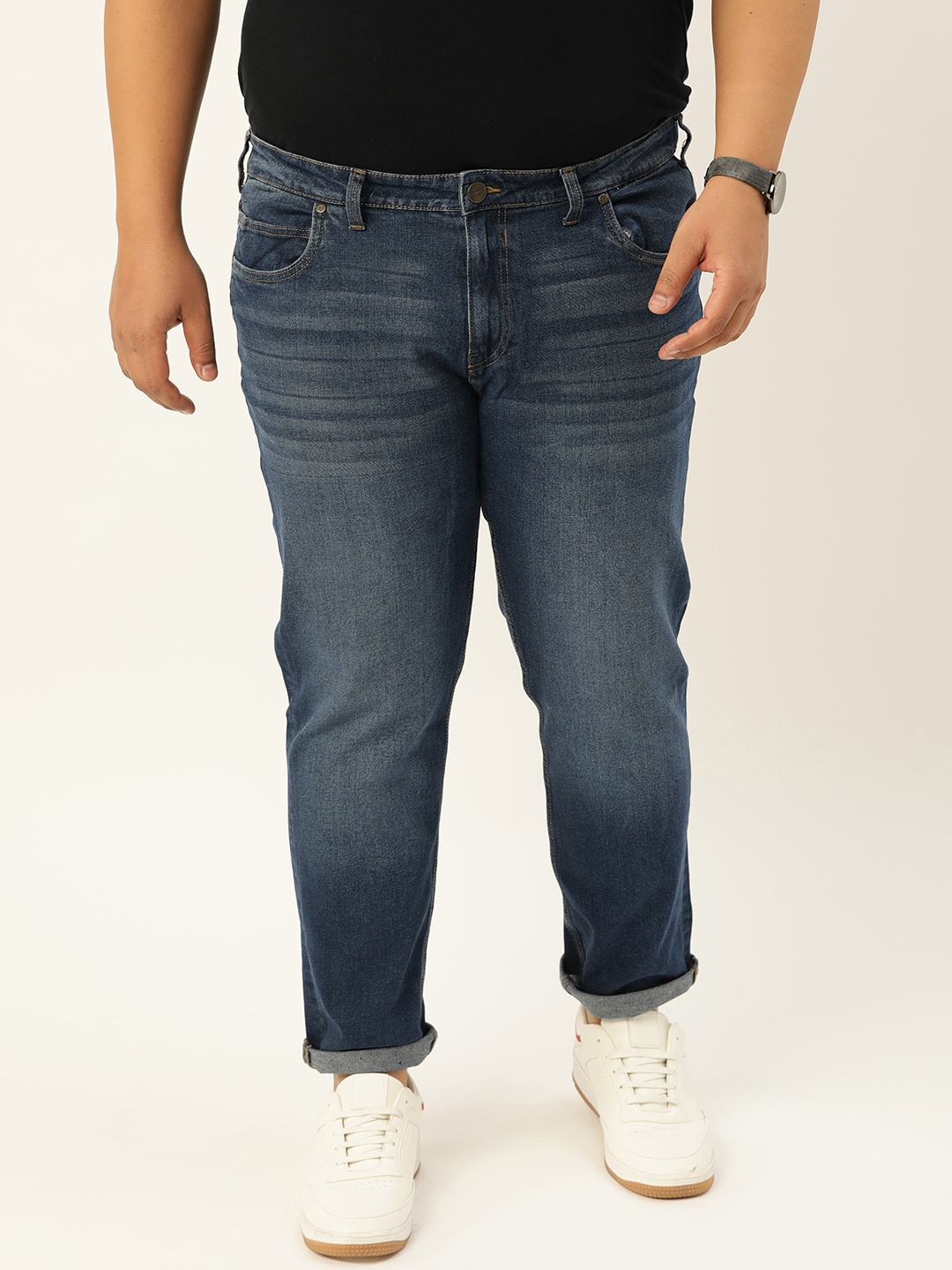 

Sztori Men Plus Size Navy Blue Slim Fit Light Fade Stretchable Jeans