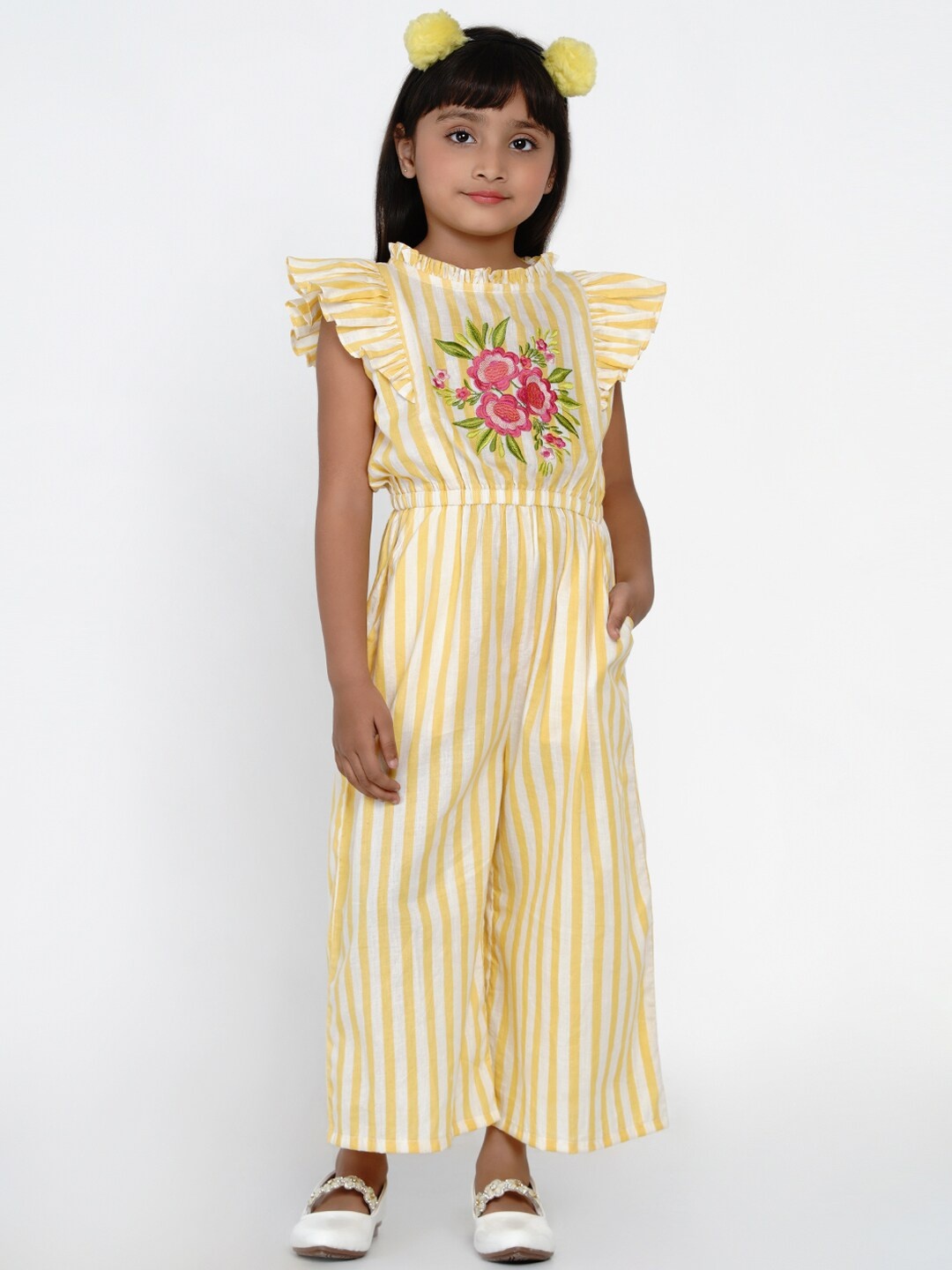 

Bitiya by Bhama Girls Yellow & White Striped Basic Jumpsuit