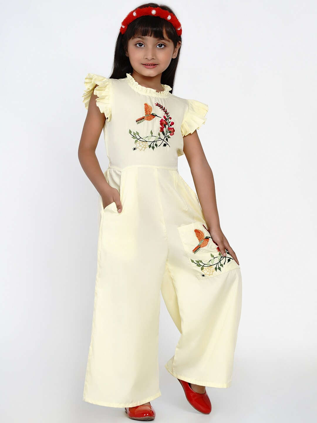 

Bitiya by Bhama Girls Yellow & Orange Embroidered Basic Jumpsuit