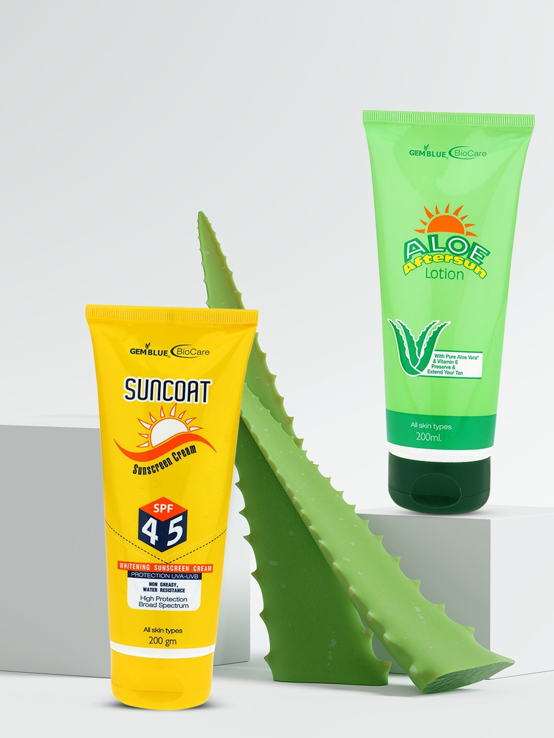 

GEMBLUE BioCare Unisex Combo of 2 Sunscreen Cream SPF 45 & After Sun Lotion 400 ml, Yellow