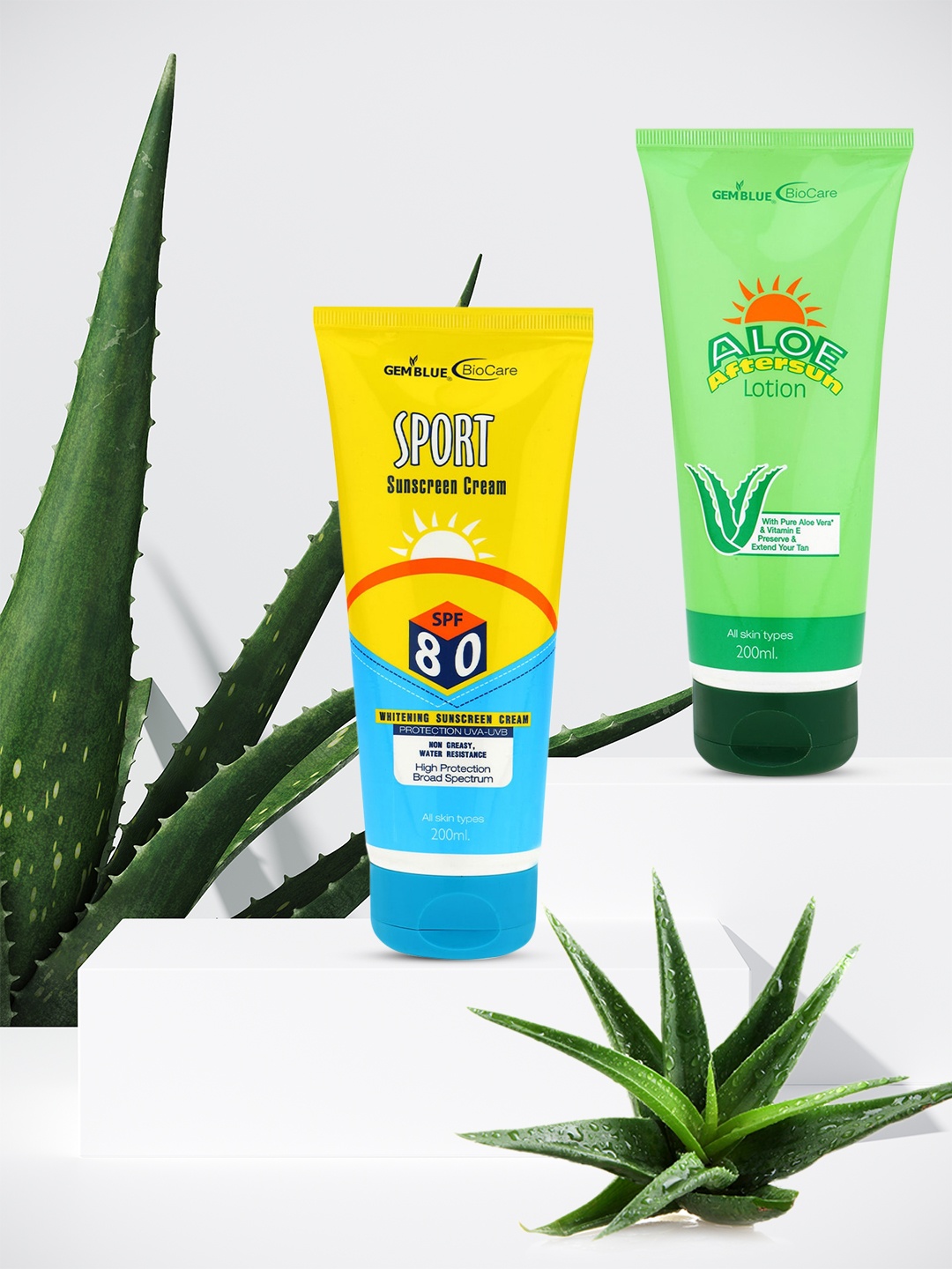 

GEMBLUE BioCare Unisex Combo of 2 Sunscreen Cream SPF80 & After Sun Lotion 400 ml, Blue