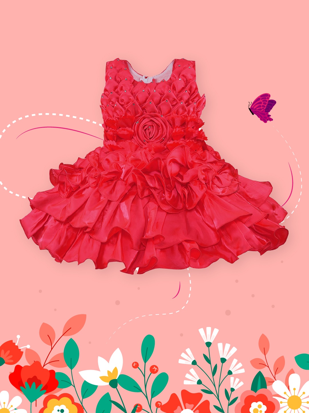 

Wish Karo Girls Red Embellished Fit and Flare Dress