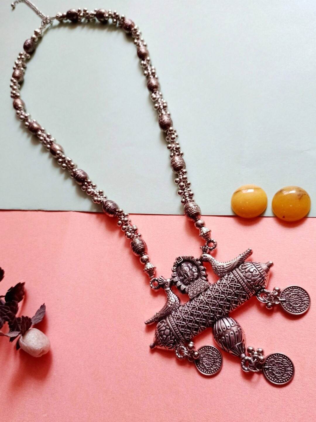 

Crunchy Fashion Silver-Toned Alloy Silver-Plated Oxidised Necklace