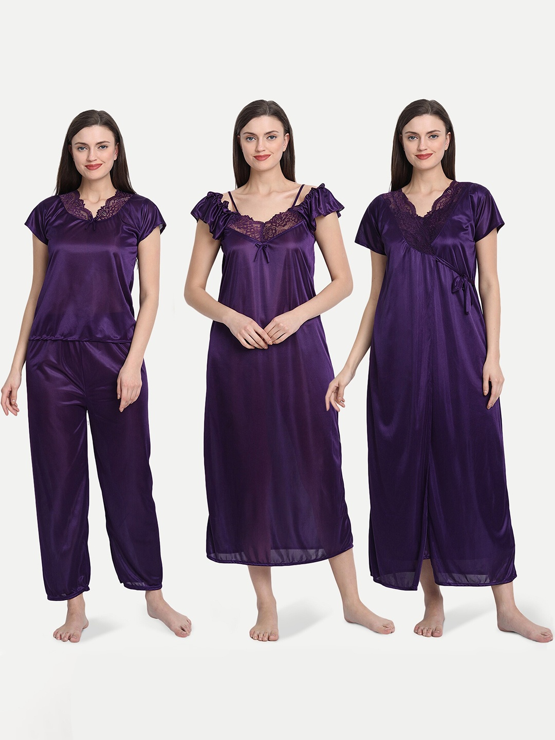 

Kastner Pack of 3 Purple Solid Nightdresses