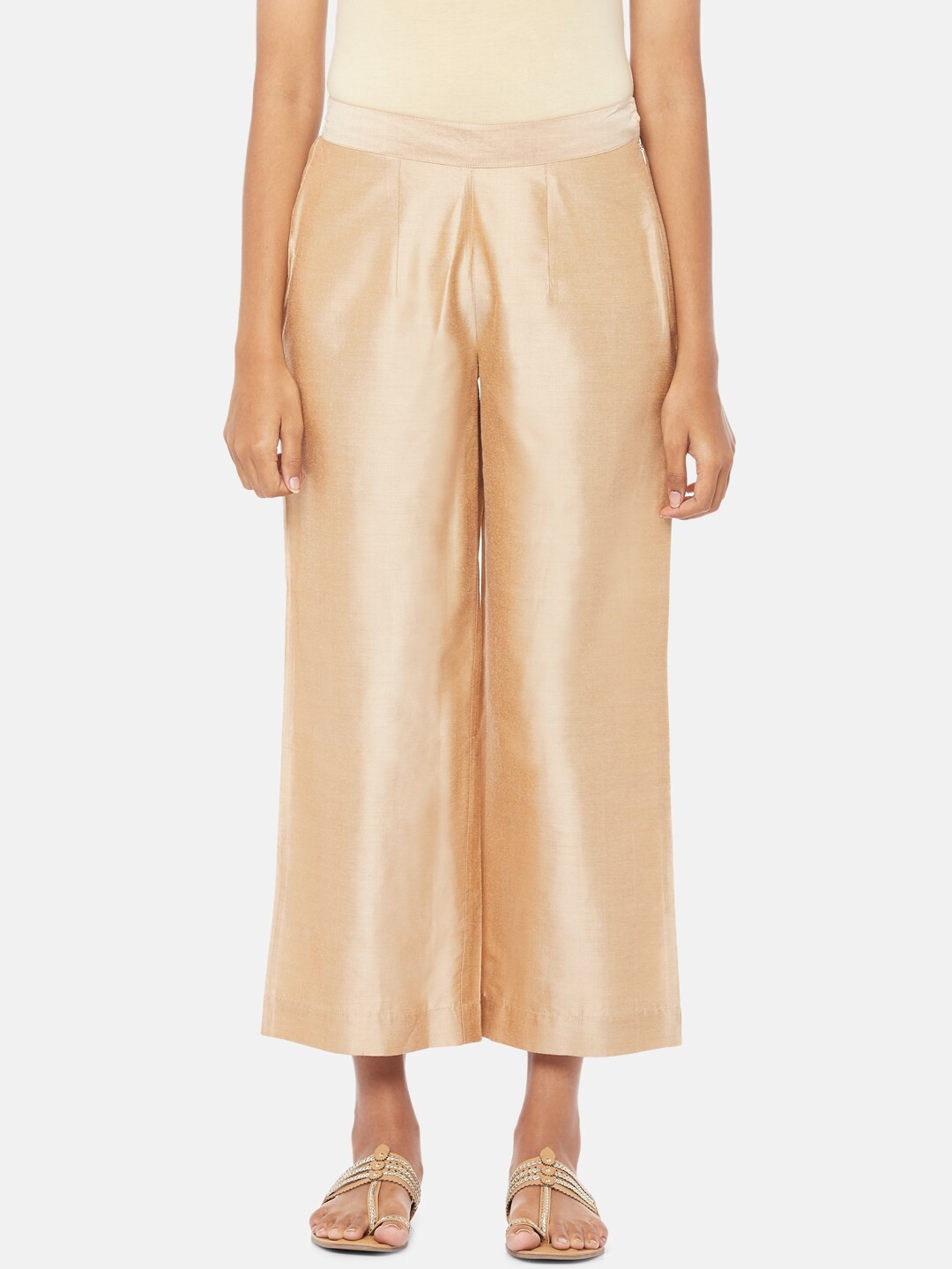 

RANGMANCH BY PANTALOONS Women Gold-Toned Solid Straight Palazzos