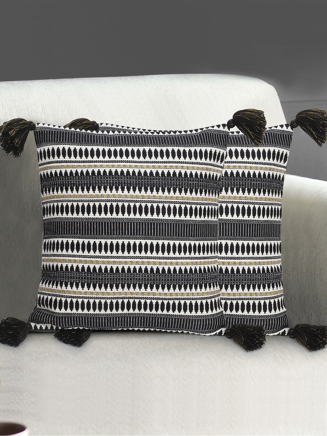 

Mezposh Black & White Set of 2 Striped Square Cushion Covers