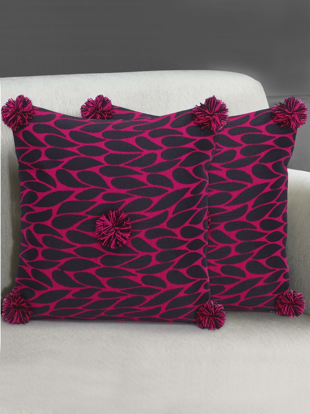 

Mezposh Pink & Black Set of 2 Square Cushion Covers