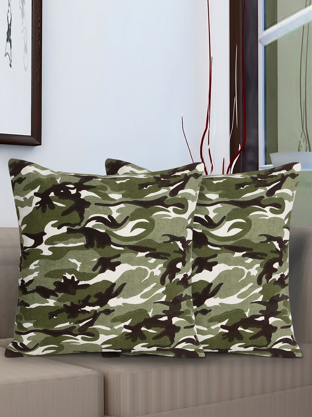 

Mezposh Green & Black Set of 2 Abstract Square Cushion Covers