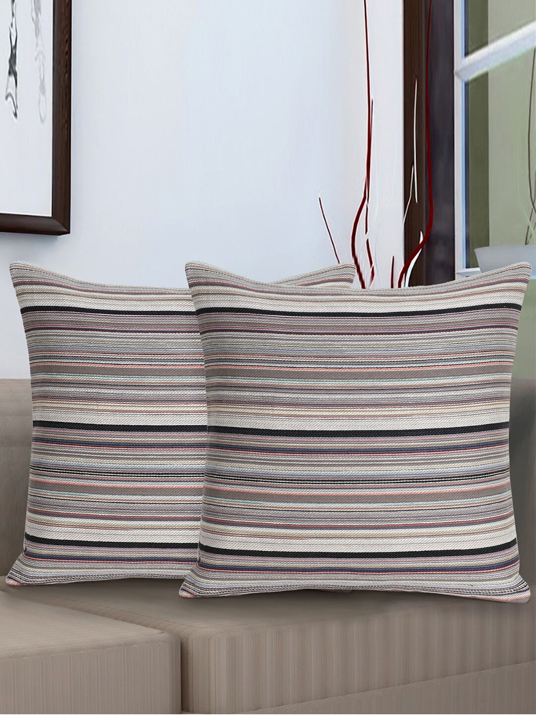 

Mezposh Set of 2 Taupe & Black Striped Square Cushion Covers