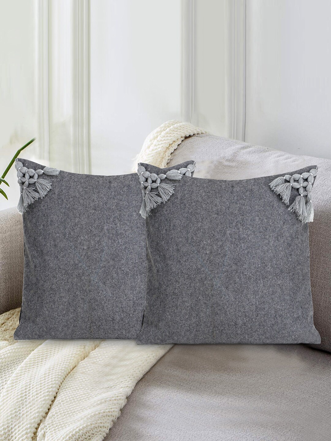 

Mezposh Grey Set of 2 Solid Square Cushion Covers