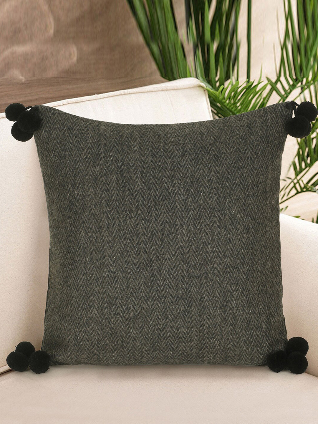 

Mezposh Grey Single Solid Square Cushion Cover