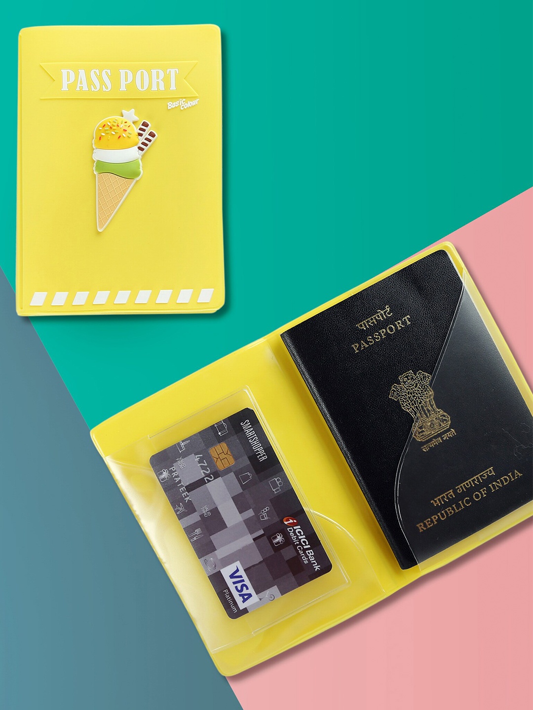 

Bigsmall Unisex Yellow Self Design Passport Holder