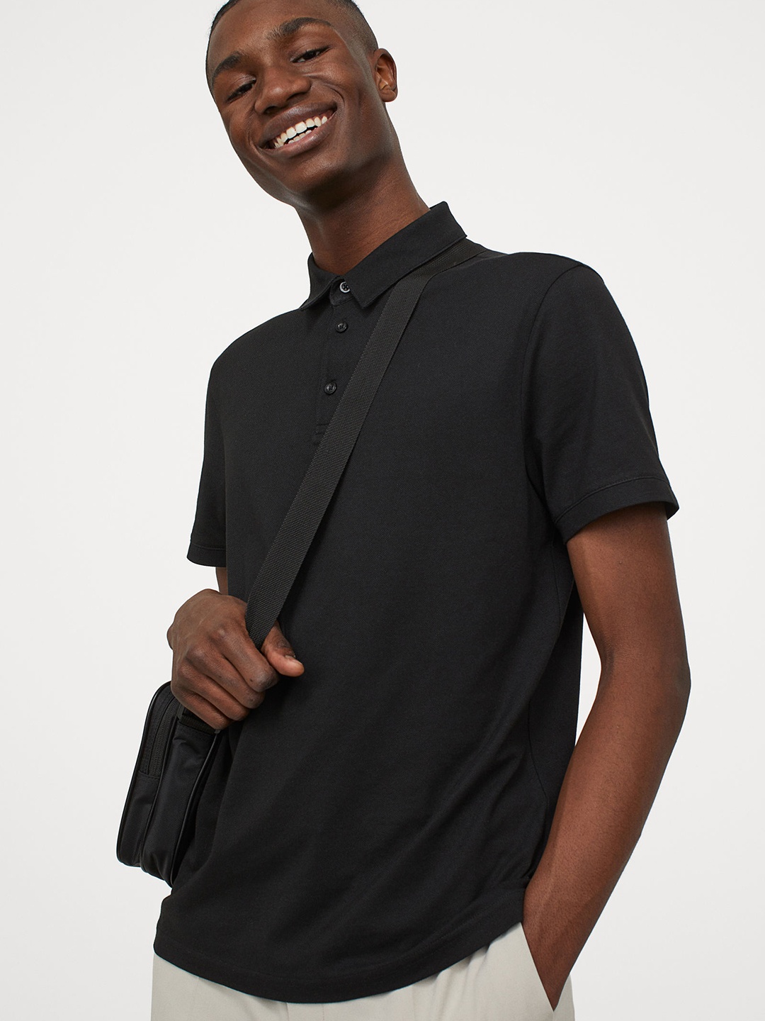 

H&M Slim Fit COOLMAX Polo Shirt, Black