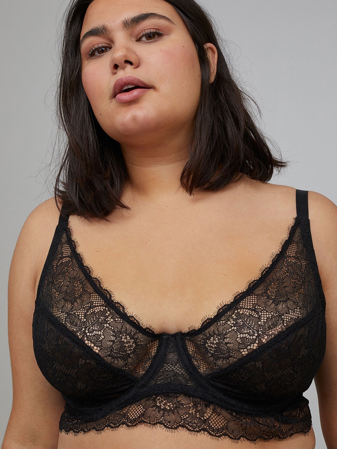 

H&M Women Black Non-Padded Underwired Lace Bra 0947198001