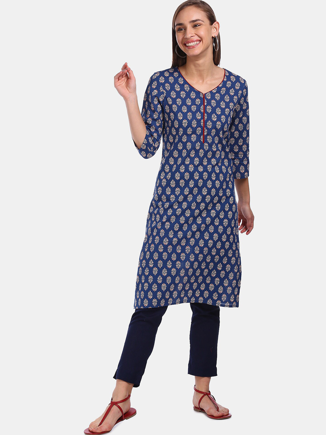 

Karigari Women Blue Ethnic Motifs Printed Kurta