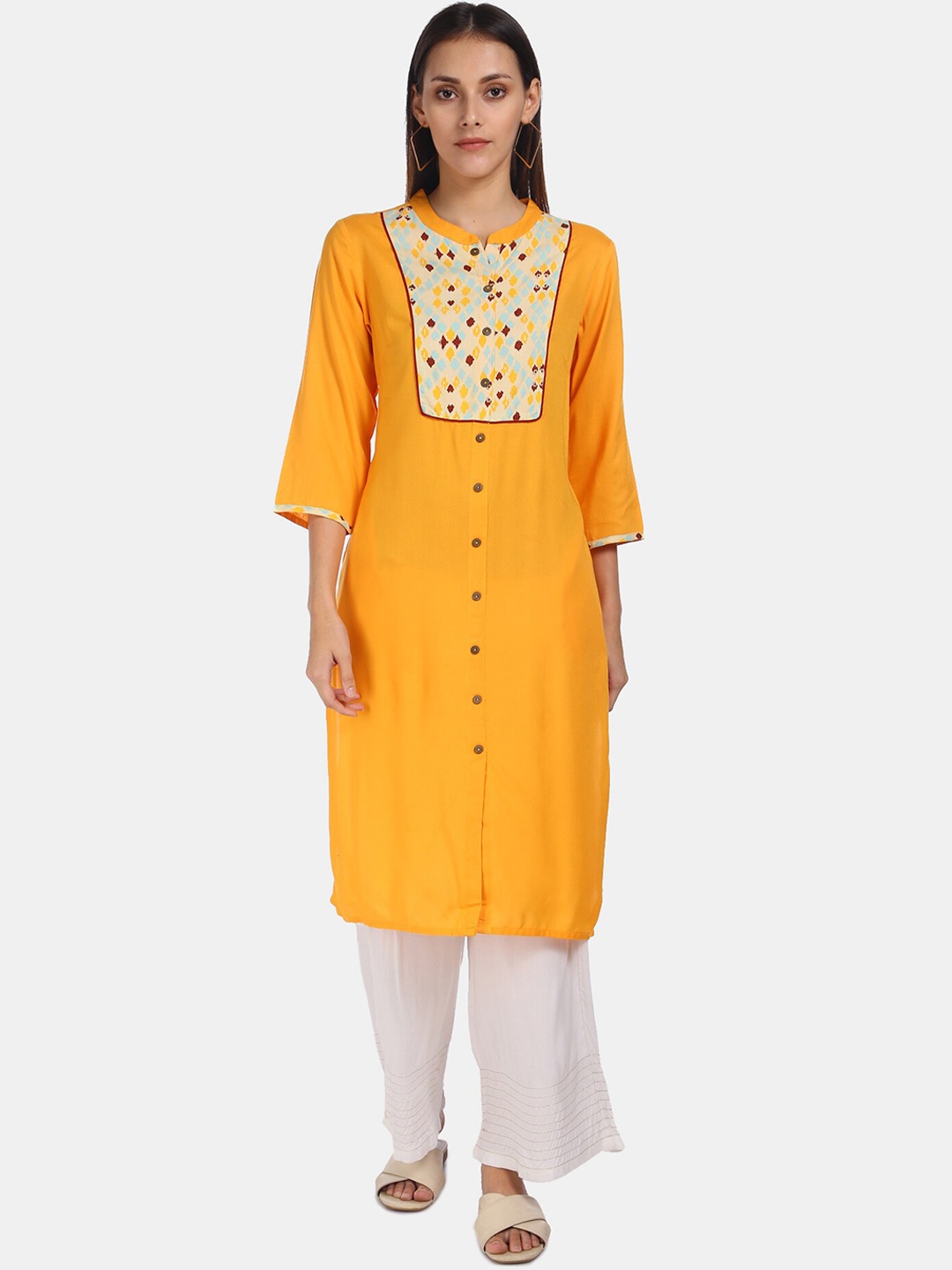 

Karigari Women Yellow Yoke Design Kurta