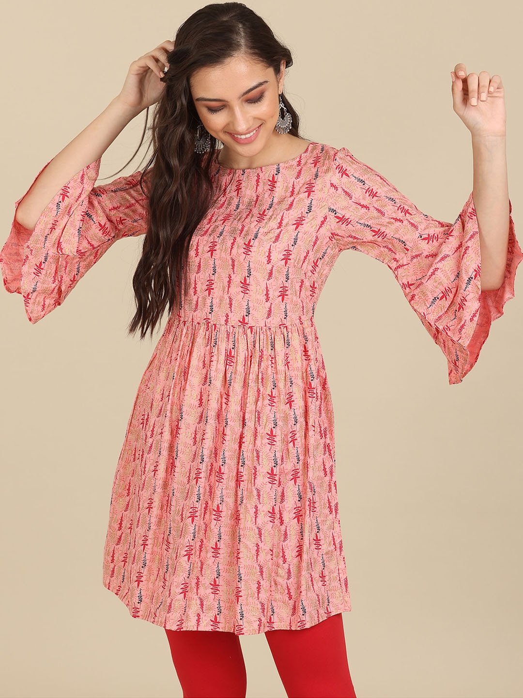 

Karigari Women Pink Ethnic Motifs Bell Sleeves Anarkali Kurta