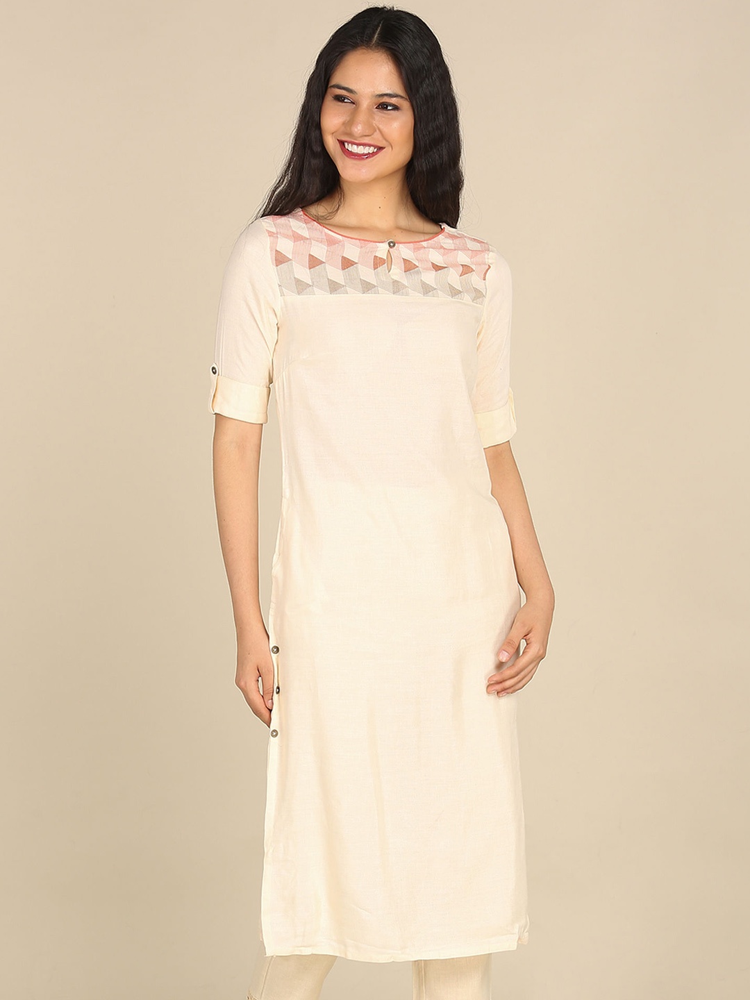 

Karigari Women Off White Yoke Design Kurta