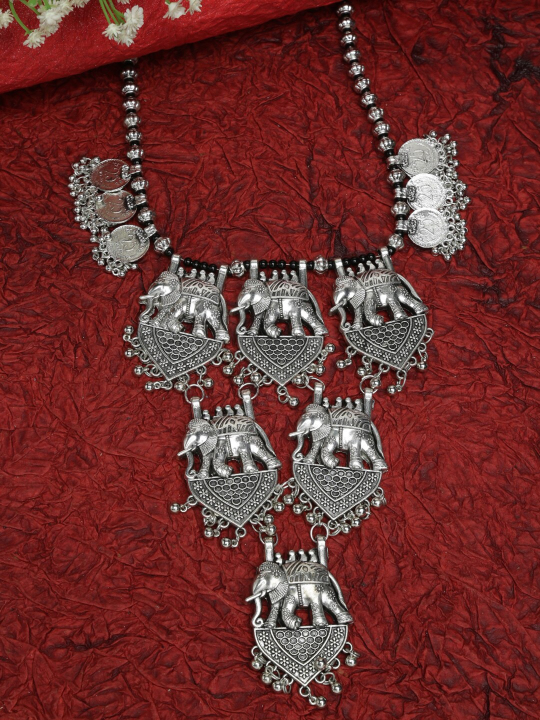 

Moedbuille Silver-Toned & Black Brass Silver-Plated Antique Necklace