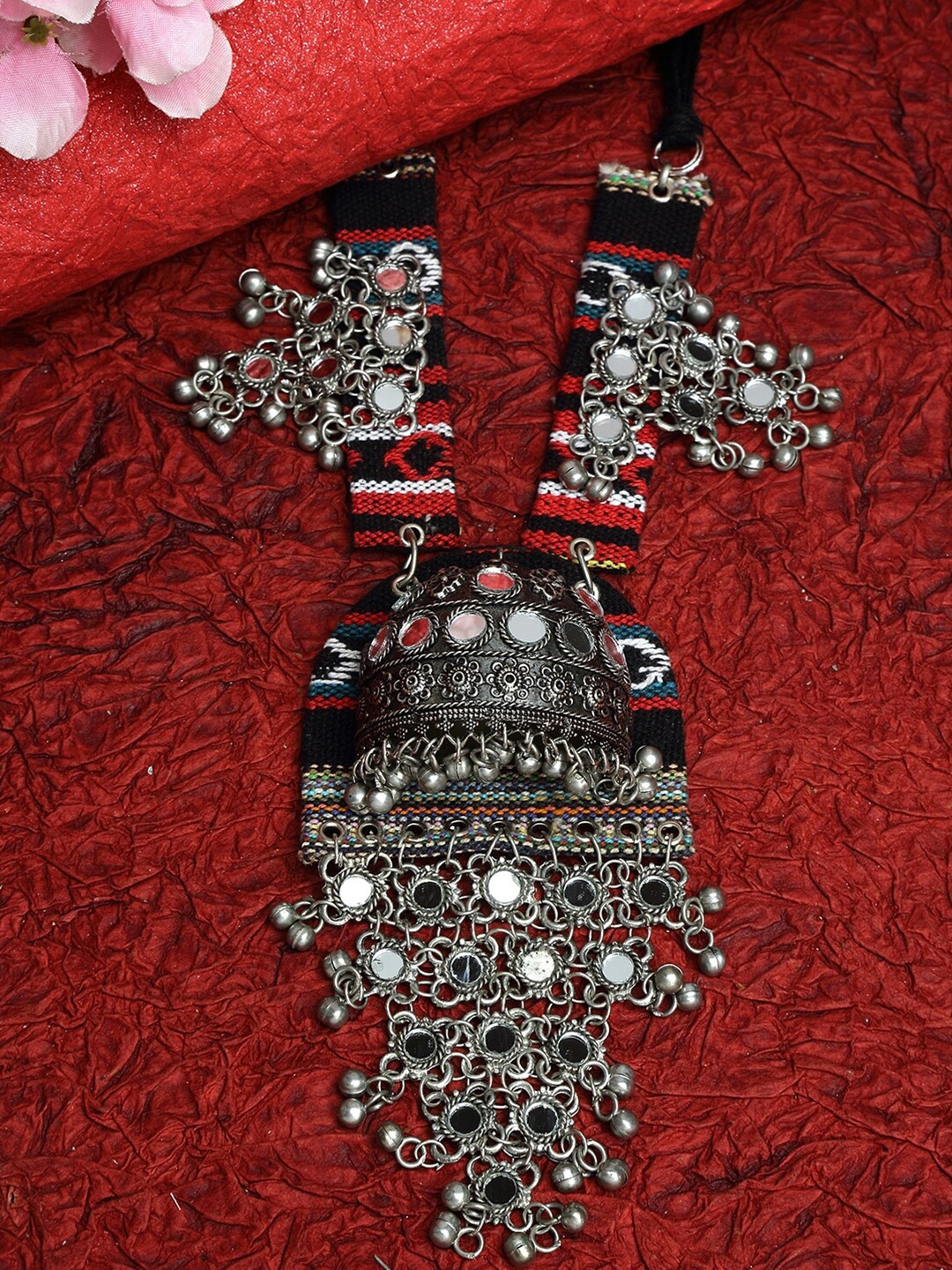 

Moedbuille Silver-Plated & Red Brass Afghan Mirror Necklace