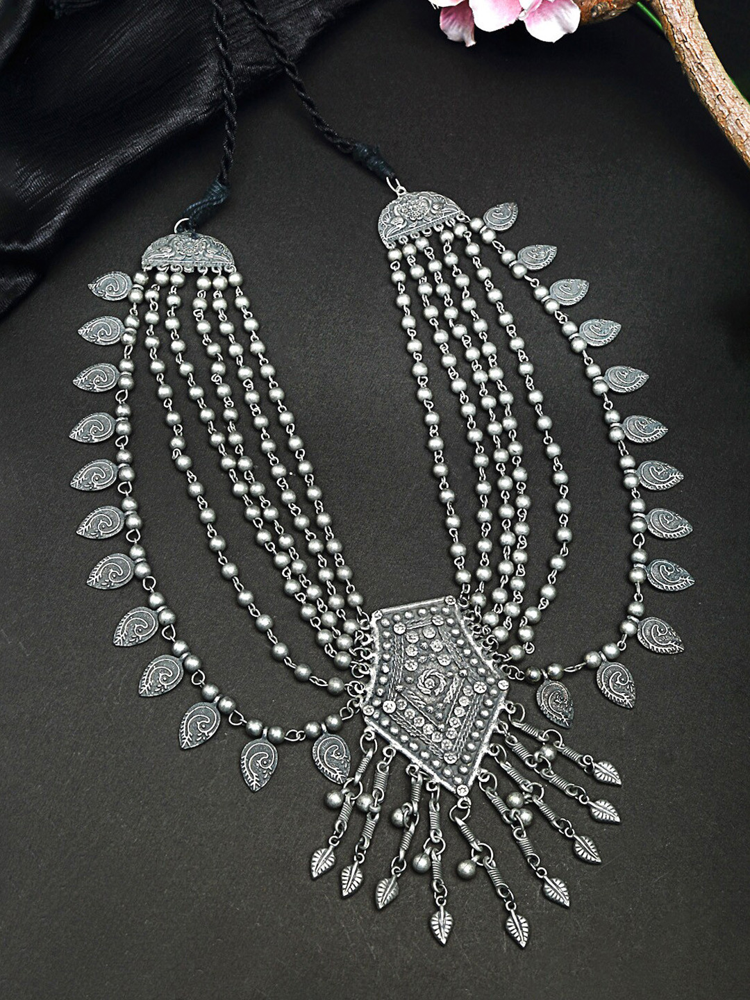 

Moedbuille Silver-Plated Black Oxidised Tribal Necklace