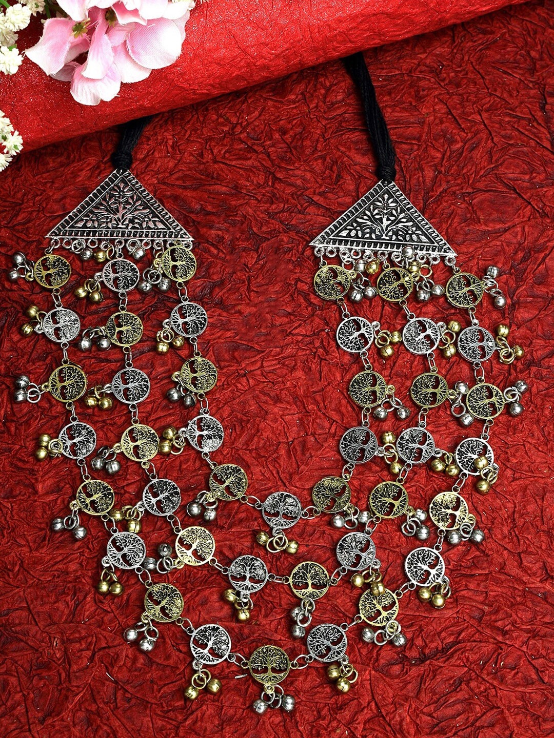 

Moedbuille Gold-Toned & Silver-Toned Brass Gold-Plated Oxidised Necklace