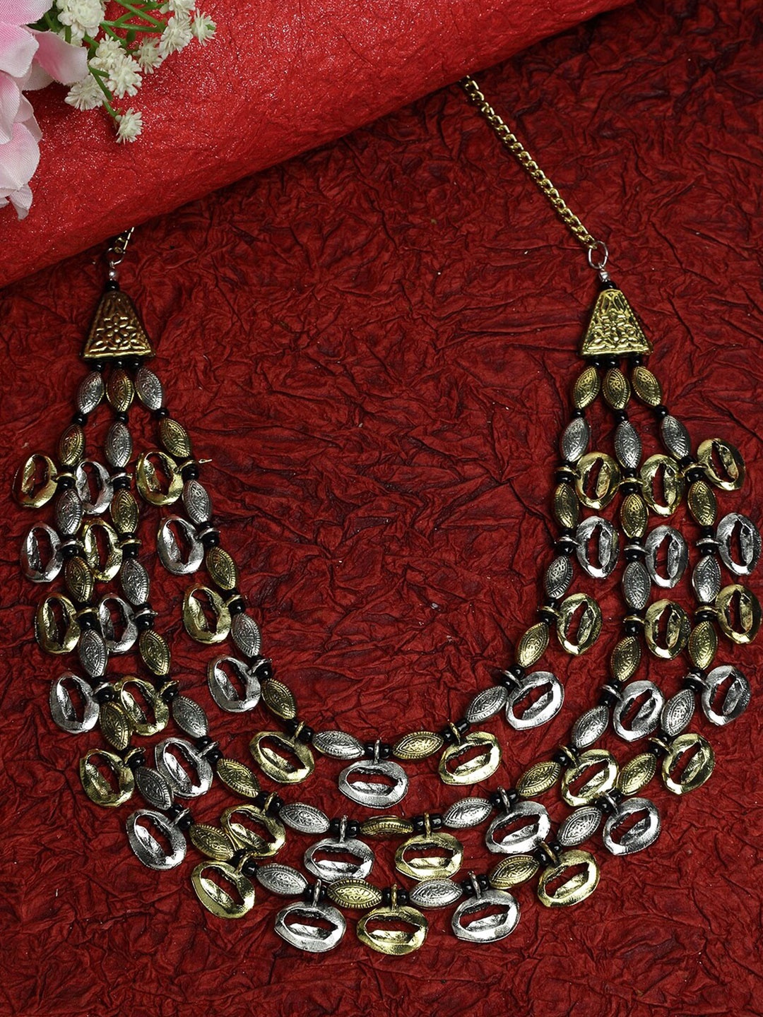 

Moedbuille Gold-Plated & Silver-Toned Handcrafted Antique Oxidised Layered Necklace