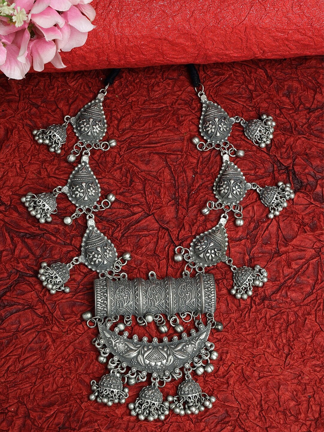 

Moedbuille Gunmetal-Toned & Black Brass Silver-Plated Oxidised Necklace, Metallic