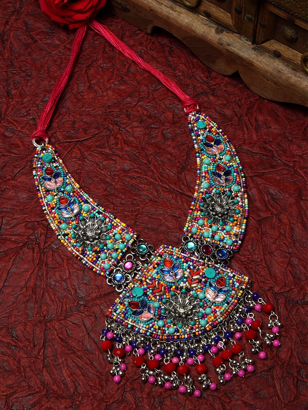 

Moedbuille Silver-Toned & Pink Brass Handcrafted Necklace